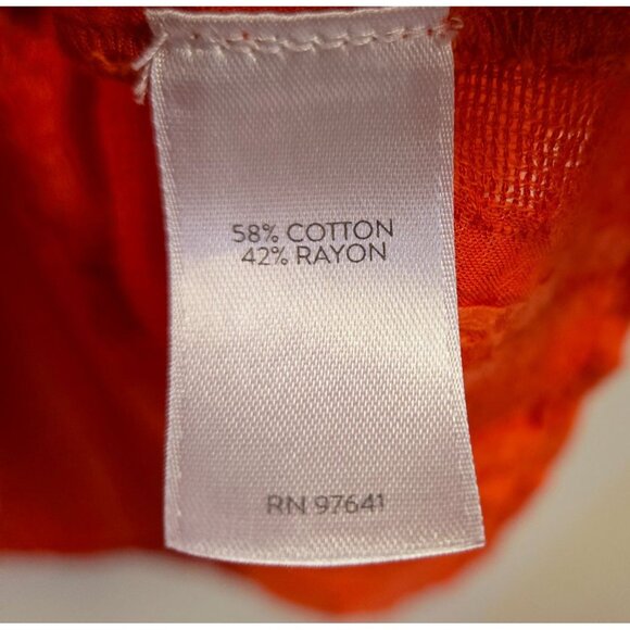 J. Jill Womens XL Orange Textured Cotton Button Front Blouse 3/4 Balloon Sleeves - Picture 7 of 10